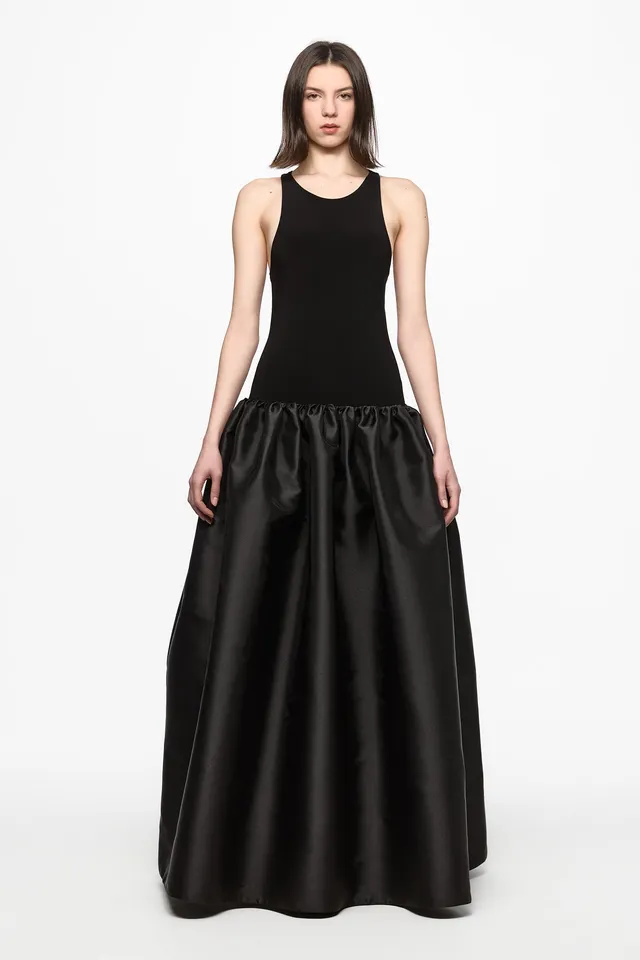 ATU Body Couture robe gown taffetas noir sans manches taille S