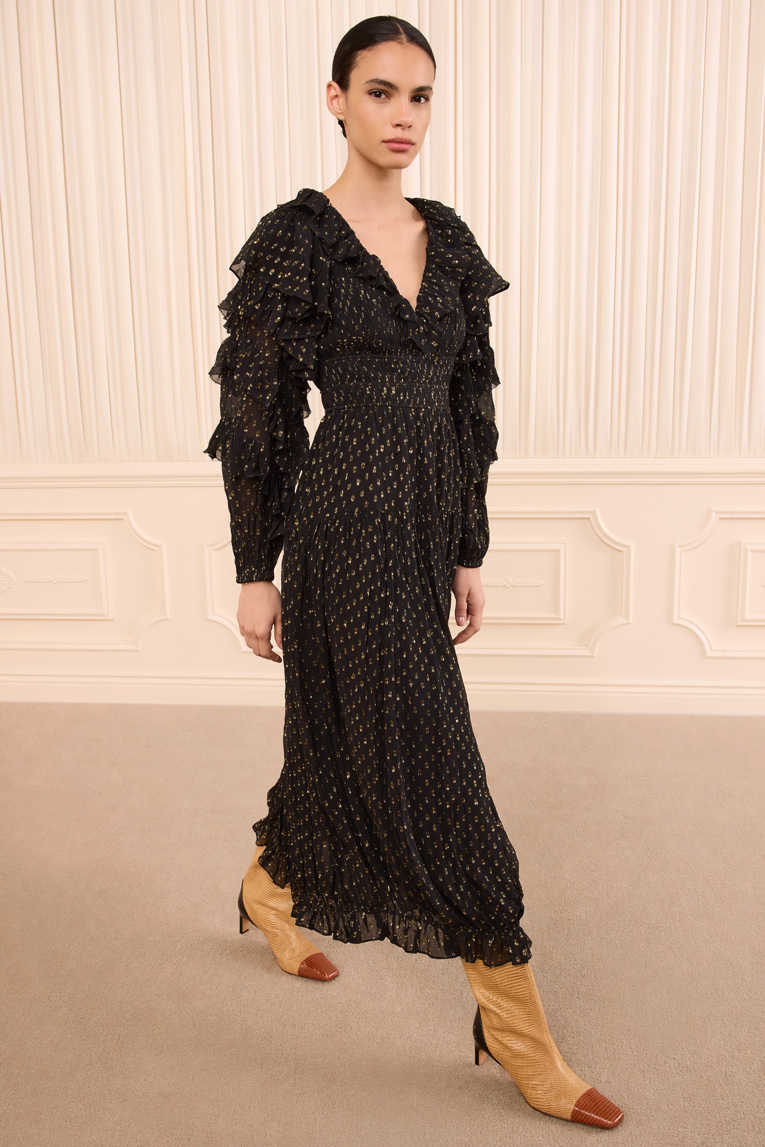 Ulla Johnson Ardis robe soie noire manches longues
