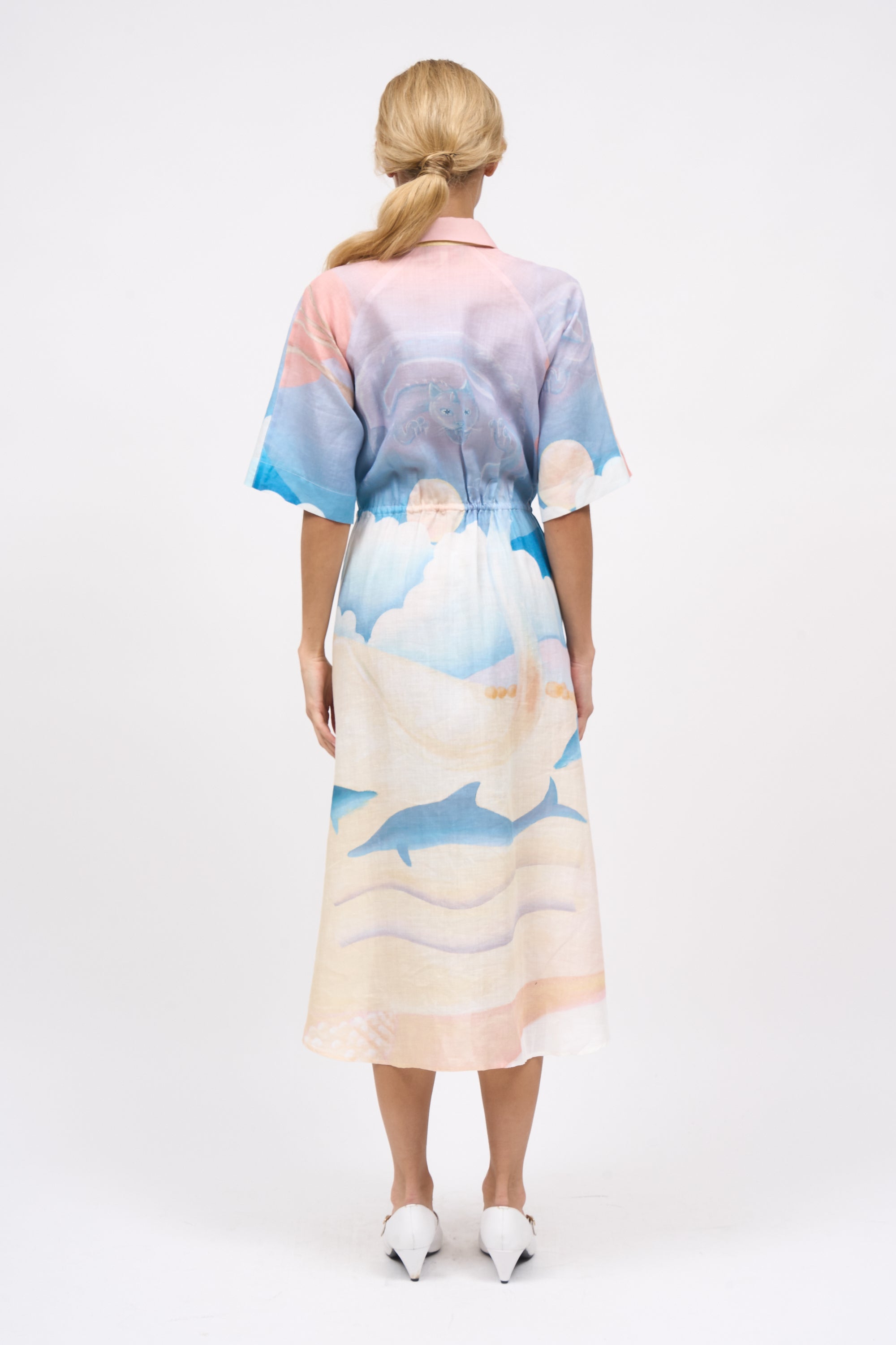 Paul & Joe Ecume robe chemisier ramie rose imprimée