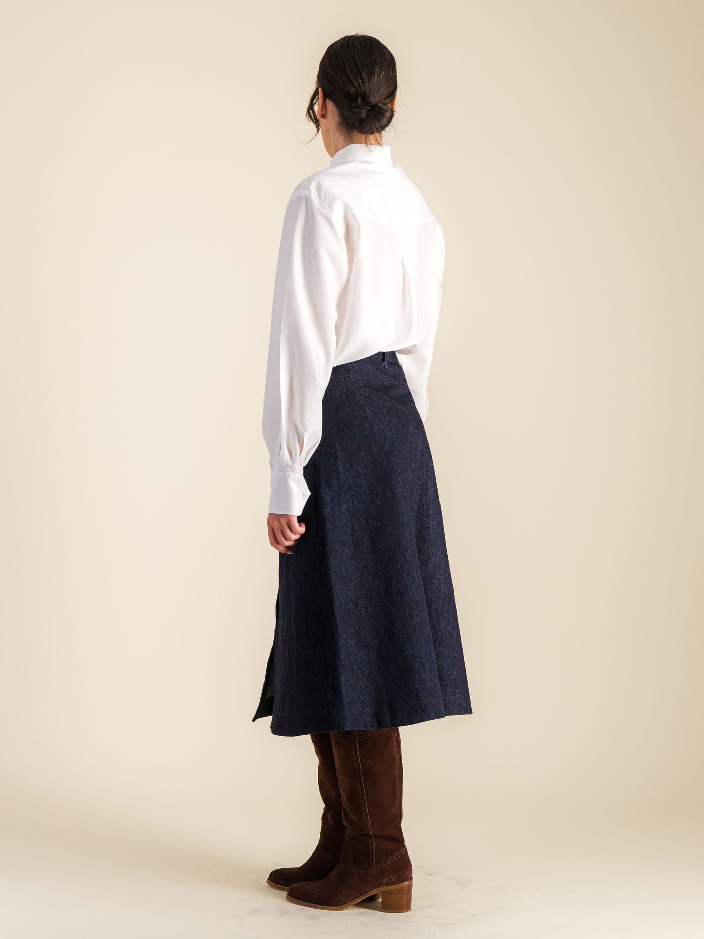 Anahide Saint André Shanaz jupe longue jean bleu marine