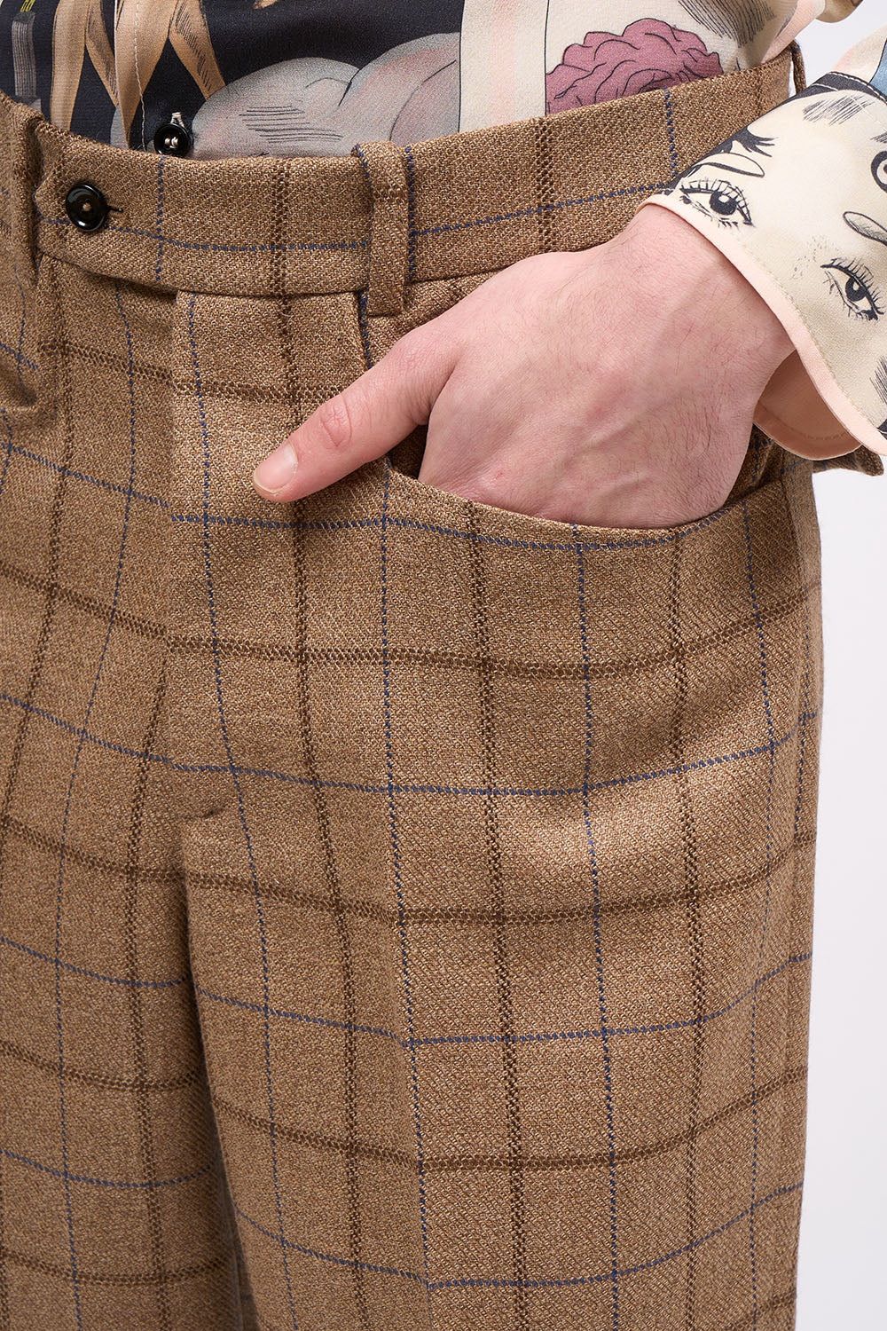Paul & Joe GARY pantalon tweed laine carreaux camel flare