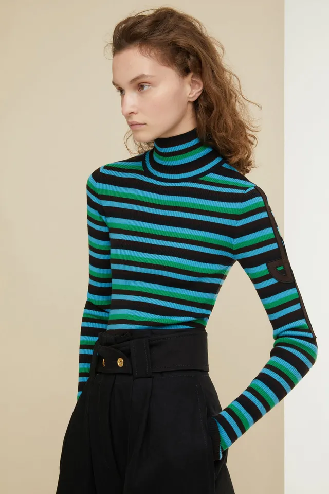 Patou Knitwear KN0568040701G pull vert rayé col montant