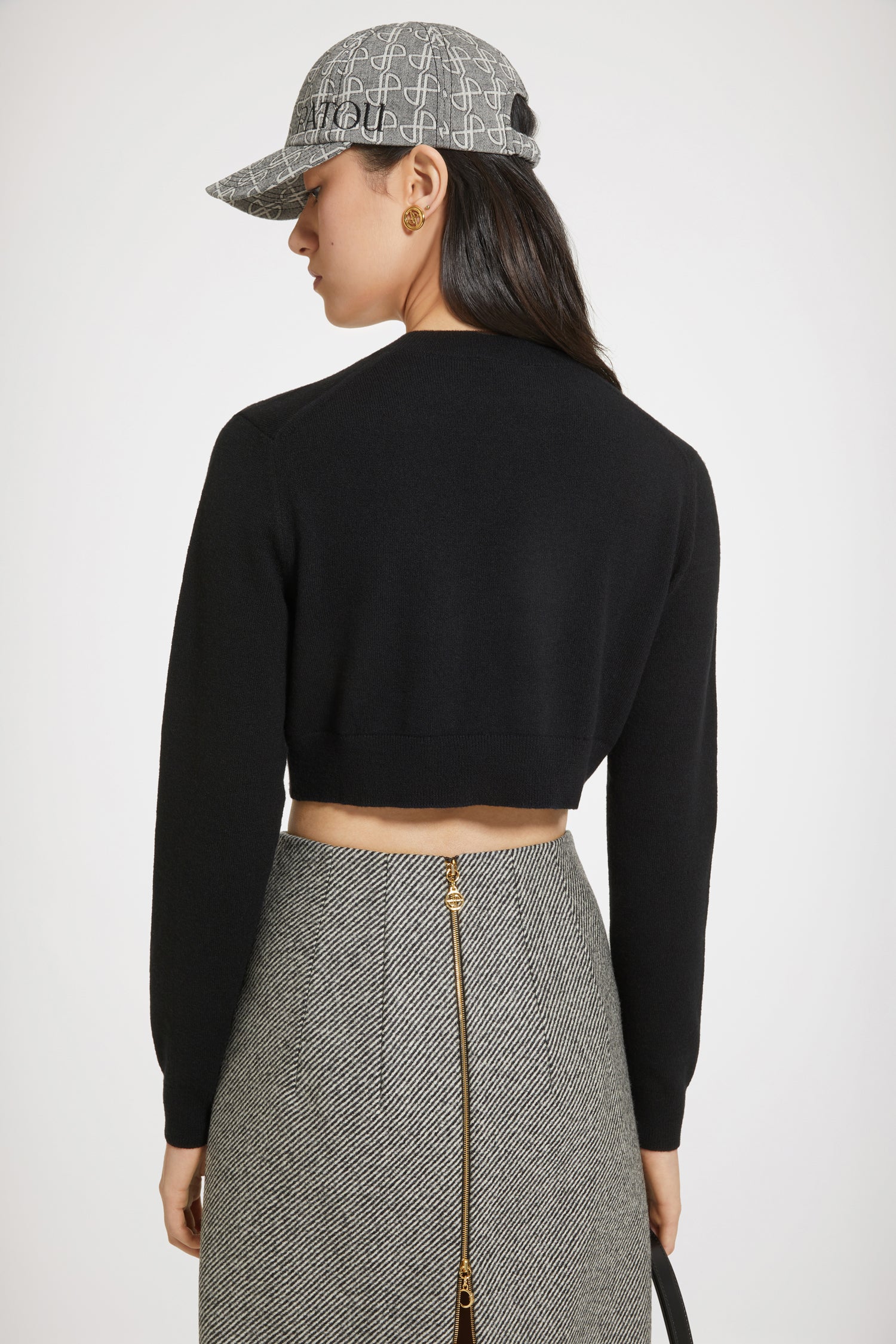 Patou KN099 pull cropped laine cachemire noir