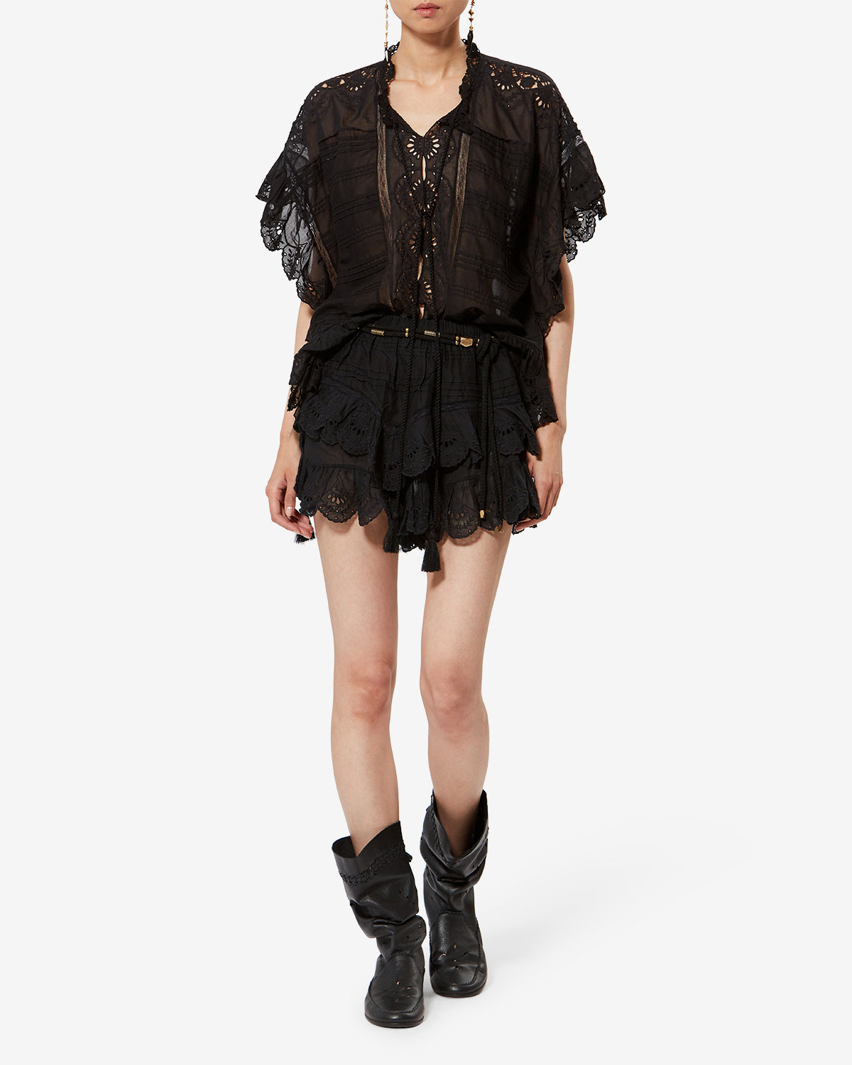 Isabel Marant Jocadia short noir dentelle coton bio