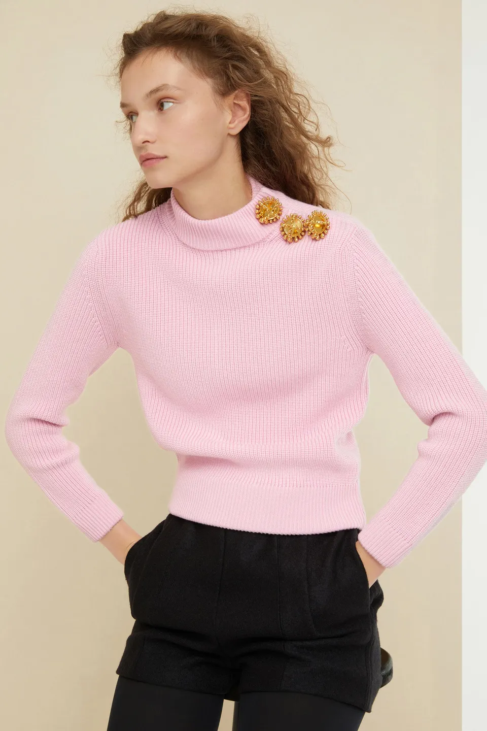 Patou KN048 pull marinière rose broche manche 3/4 XS