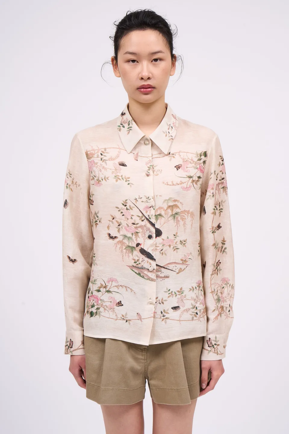 Paul & Joe Chardonnet chemise droite lin soie beige clair