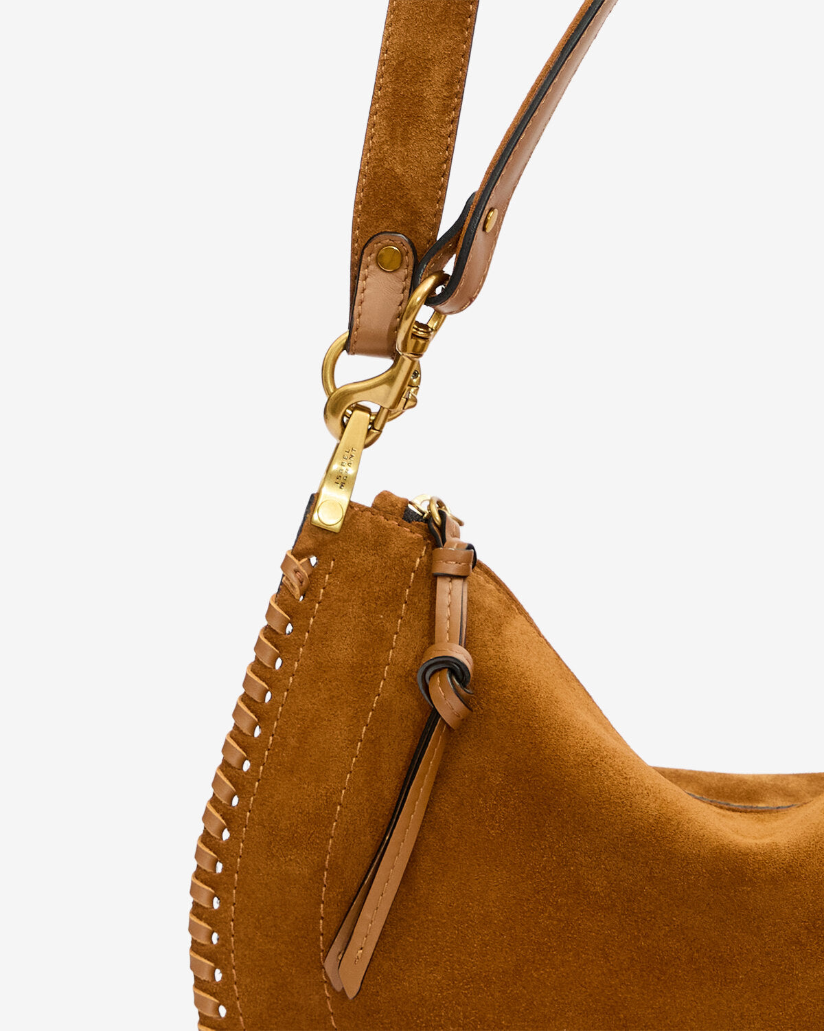 Isabel Marant Oskan Soft Zip sac cuir velours cognac