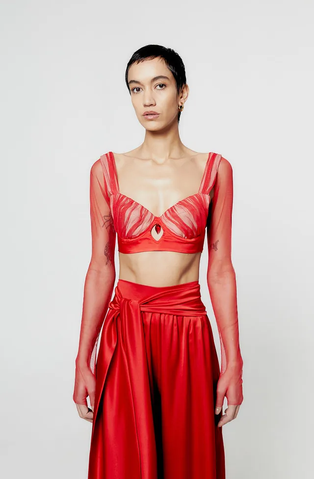 ATU Body Couture Ruby crop top rouge soie cristal
