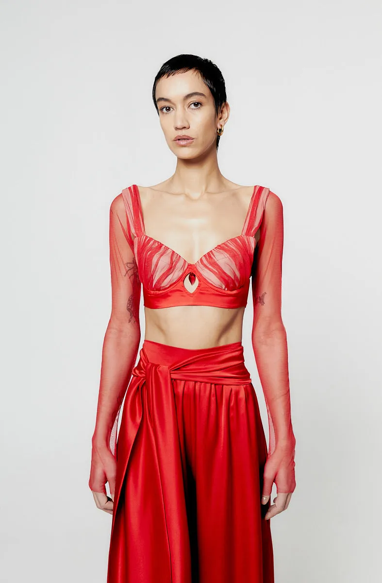 ATU Body Couture Ruby crop top rouge soie cristal