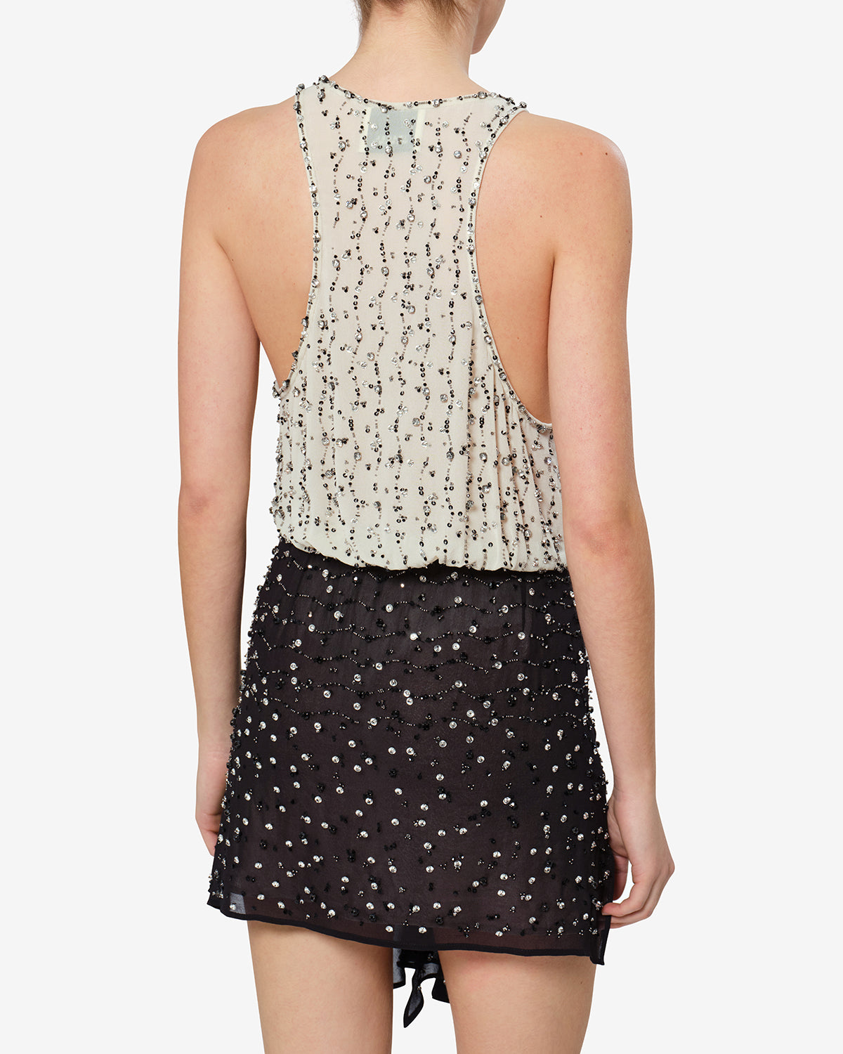 Isabel Marant Milea robe courte soie noir et écru