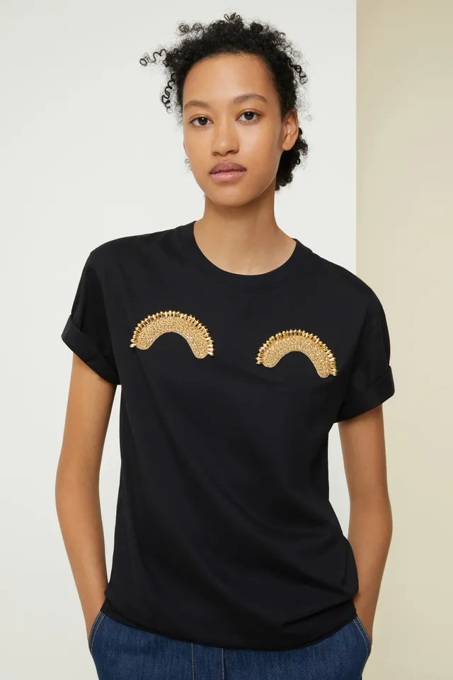 Patou JE009 t-shirt coton bio noir à perles