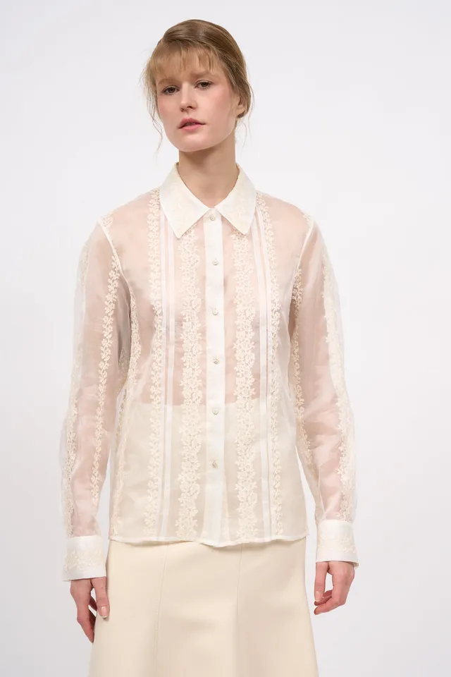 PAUL & JOE CLOCHETTE chemise organza soie brodée écru