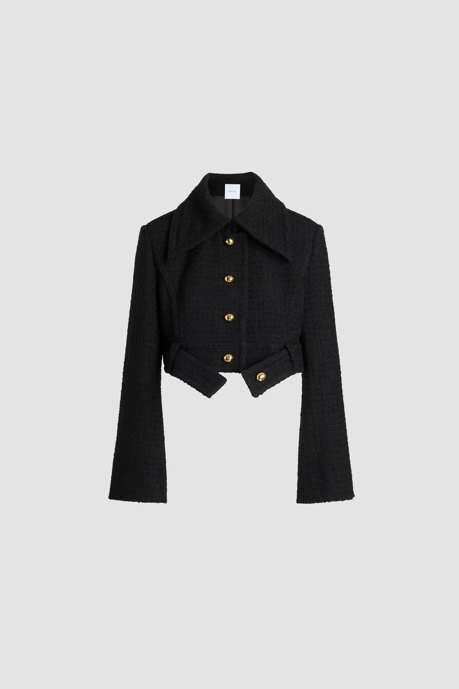 Patou Veste tweed ceinturée courte laine No Label Black