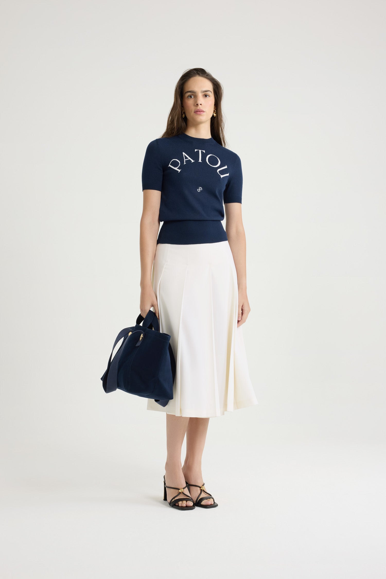 Patou KN068 top maille coton logo jacquard marine