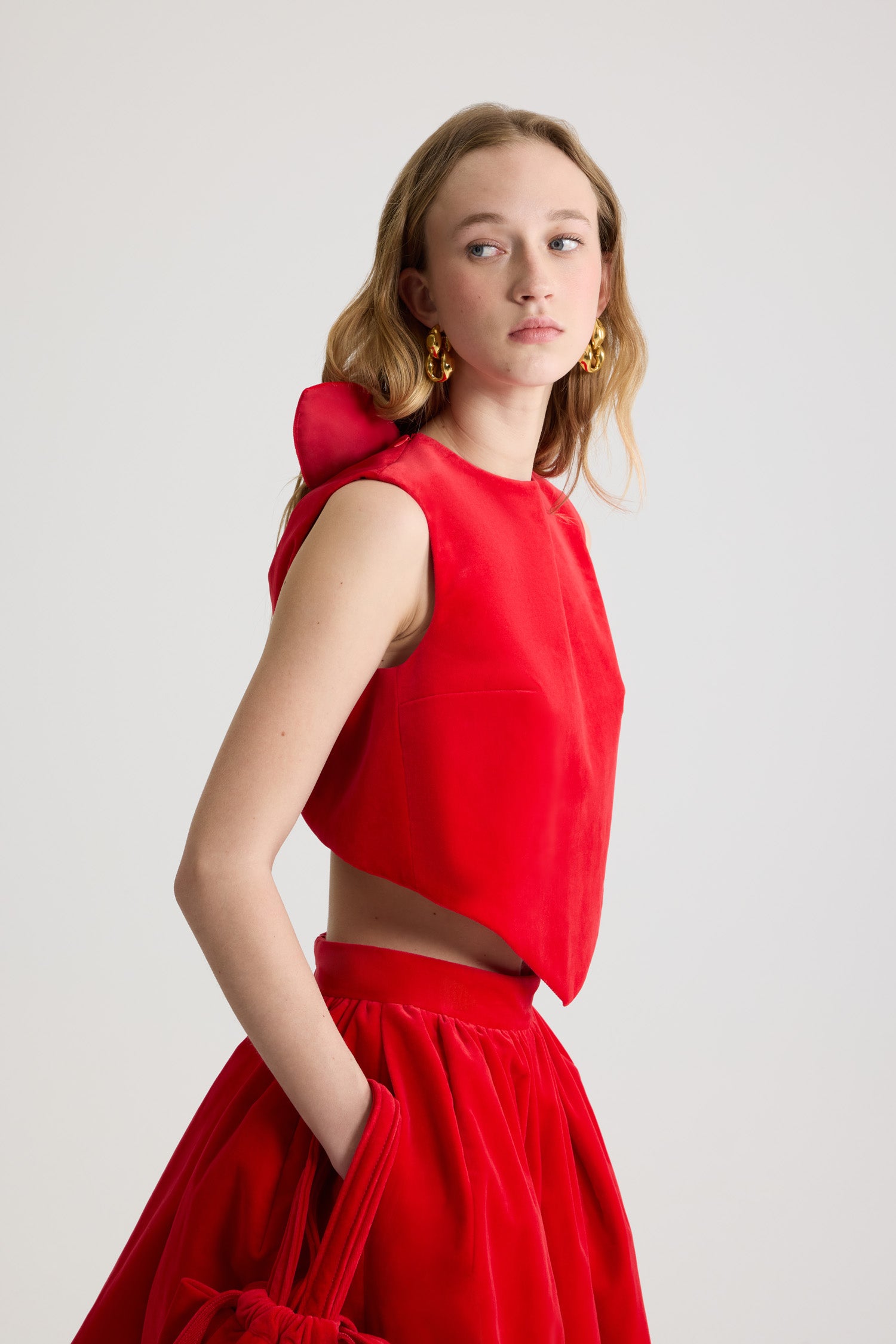 Patou TO161 top velours coton bio rouge
