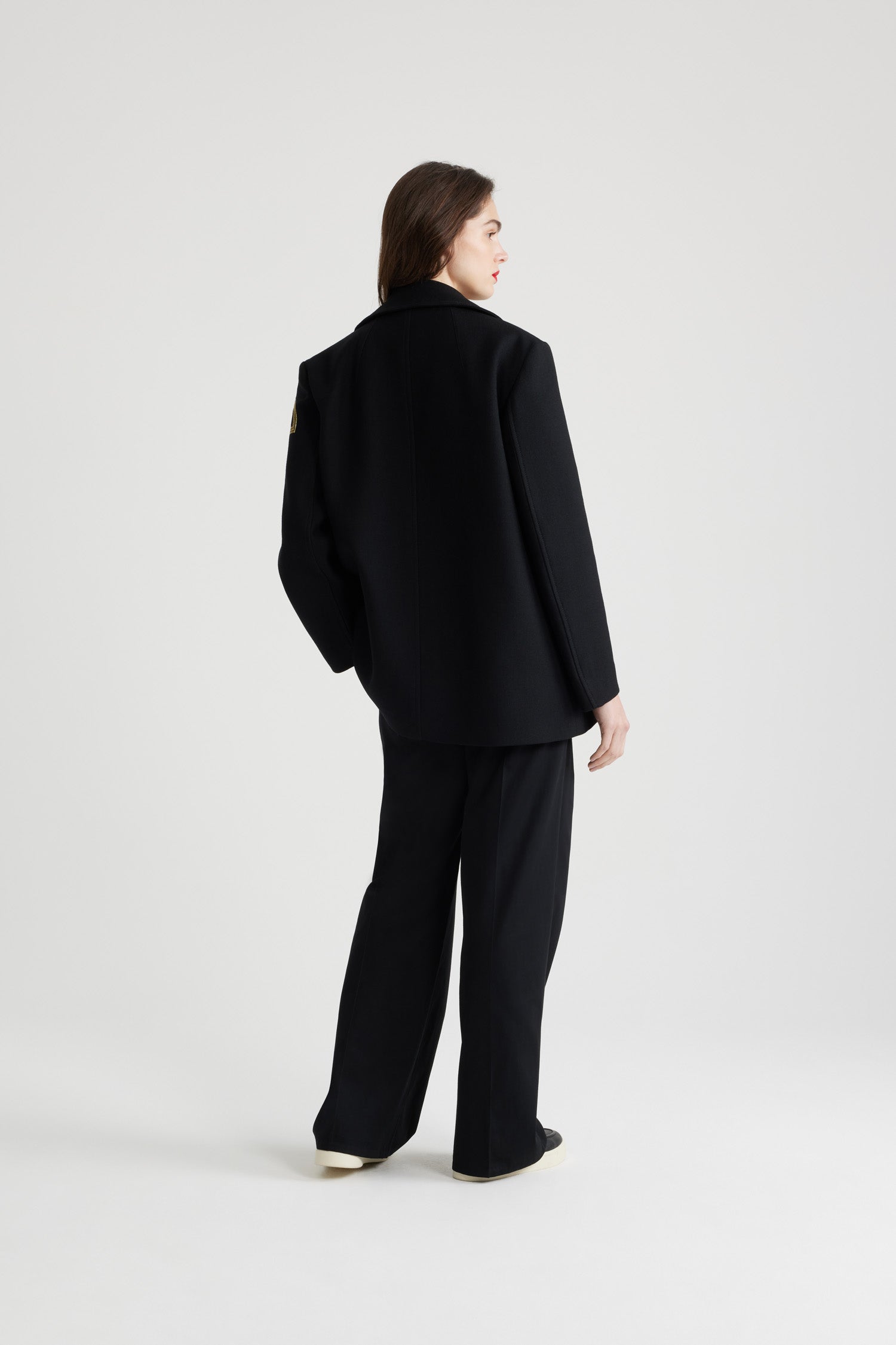 Patou CO001 caban laine Noir oversize double boutonnage
