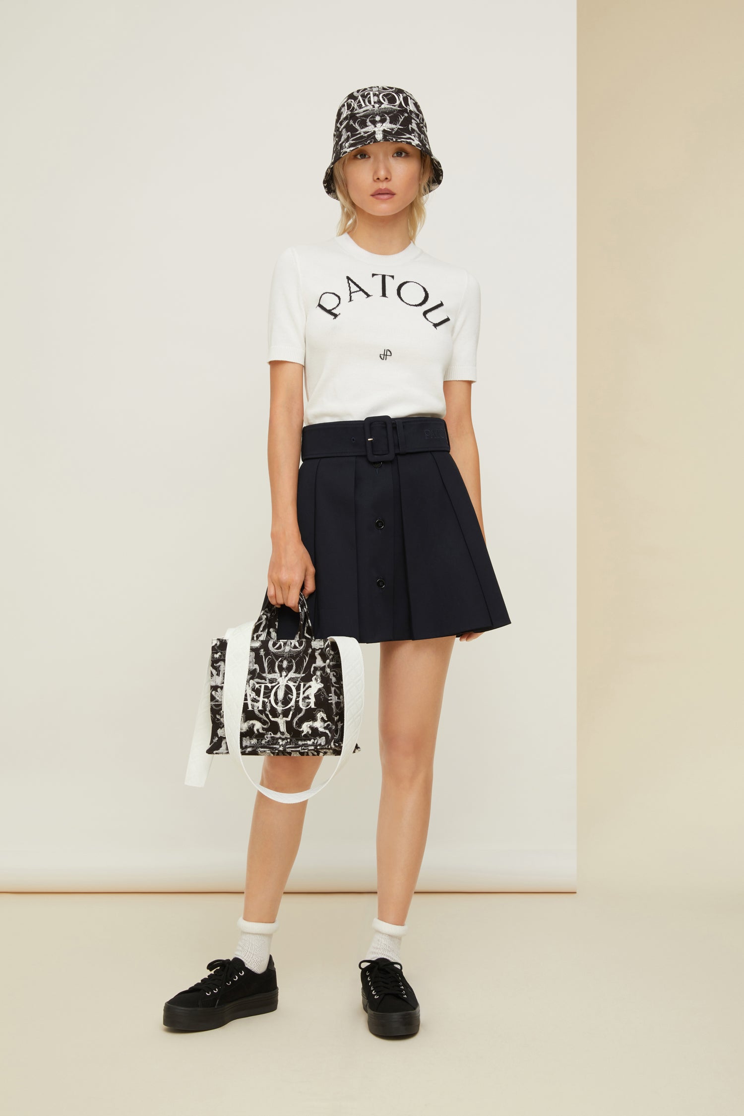 Patou SK024 mini jupe plissée coton bleu nuit