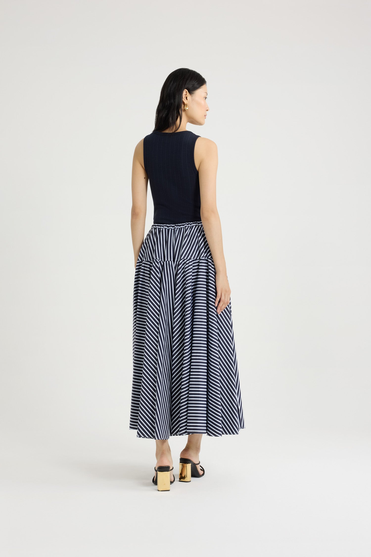 Patou P25SK080 jupe longue rayures bleu marine