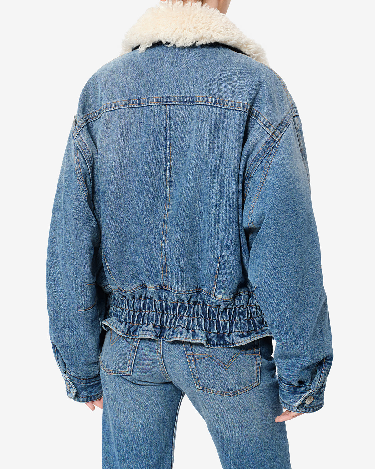 Isabel Marant Valineo veste denim bleu col fourrure