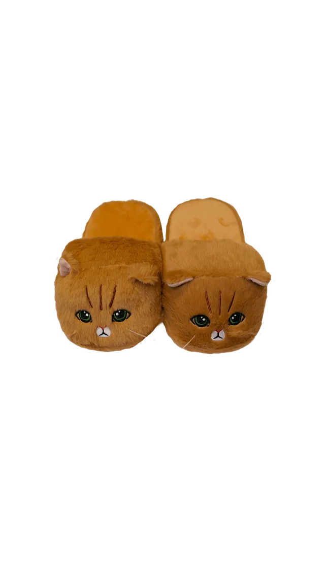 Paul & Joe Chaussons pantoufles chat camel marron rembourrées
