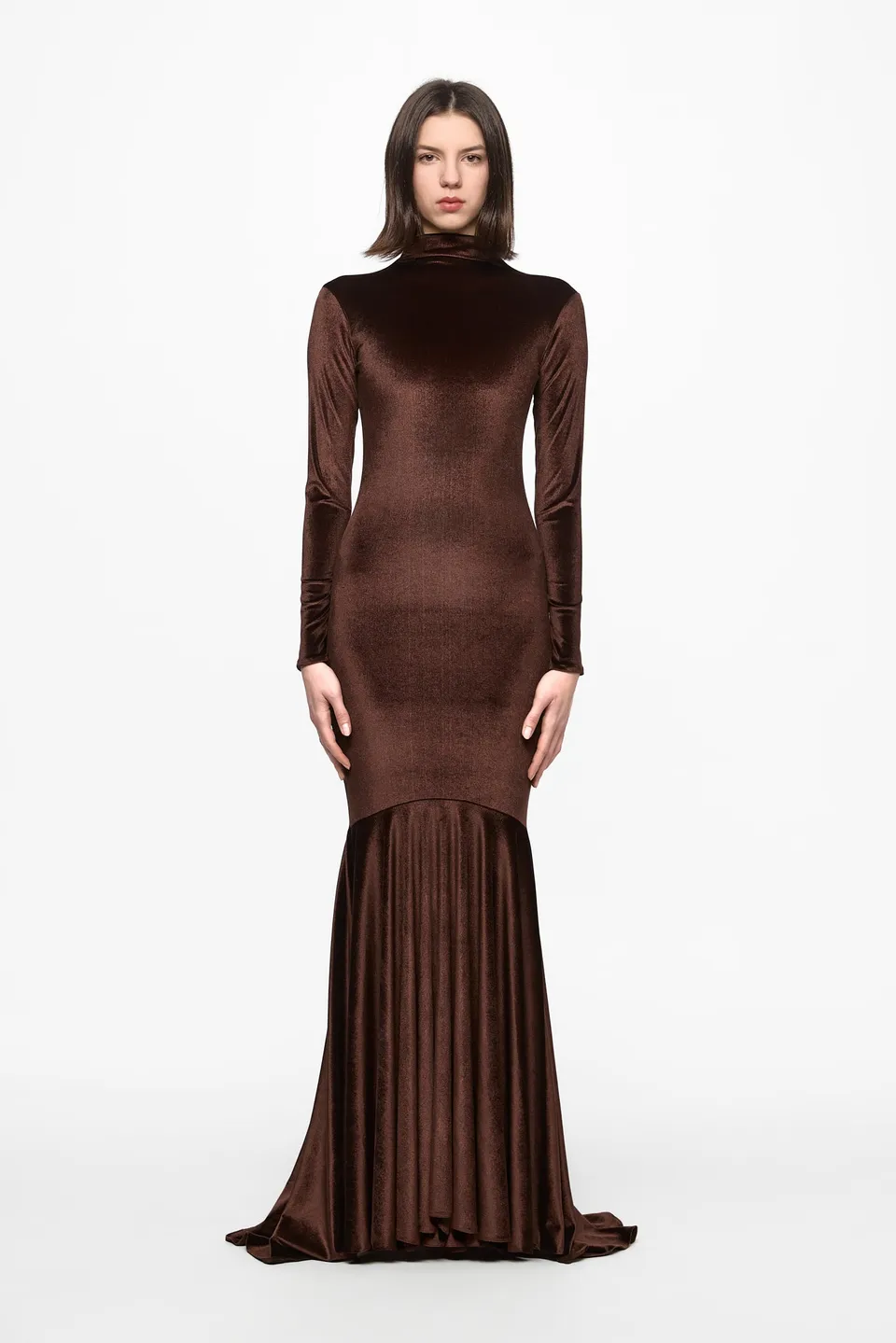 ATU Body Couture High neck robe maxi S velours marron