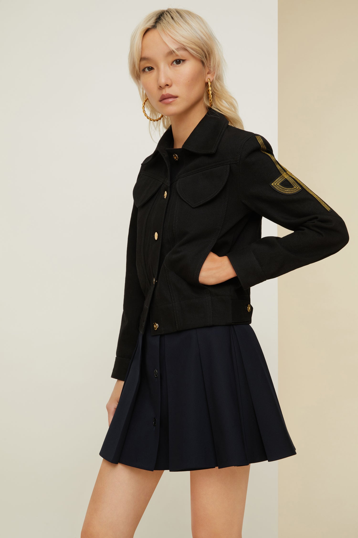 Patou SK024 mini jupe plissée coton bleu nuit