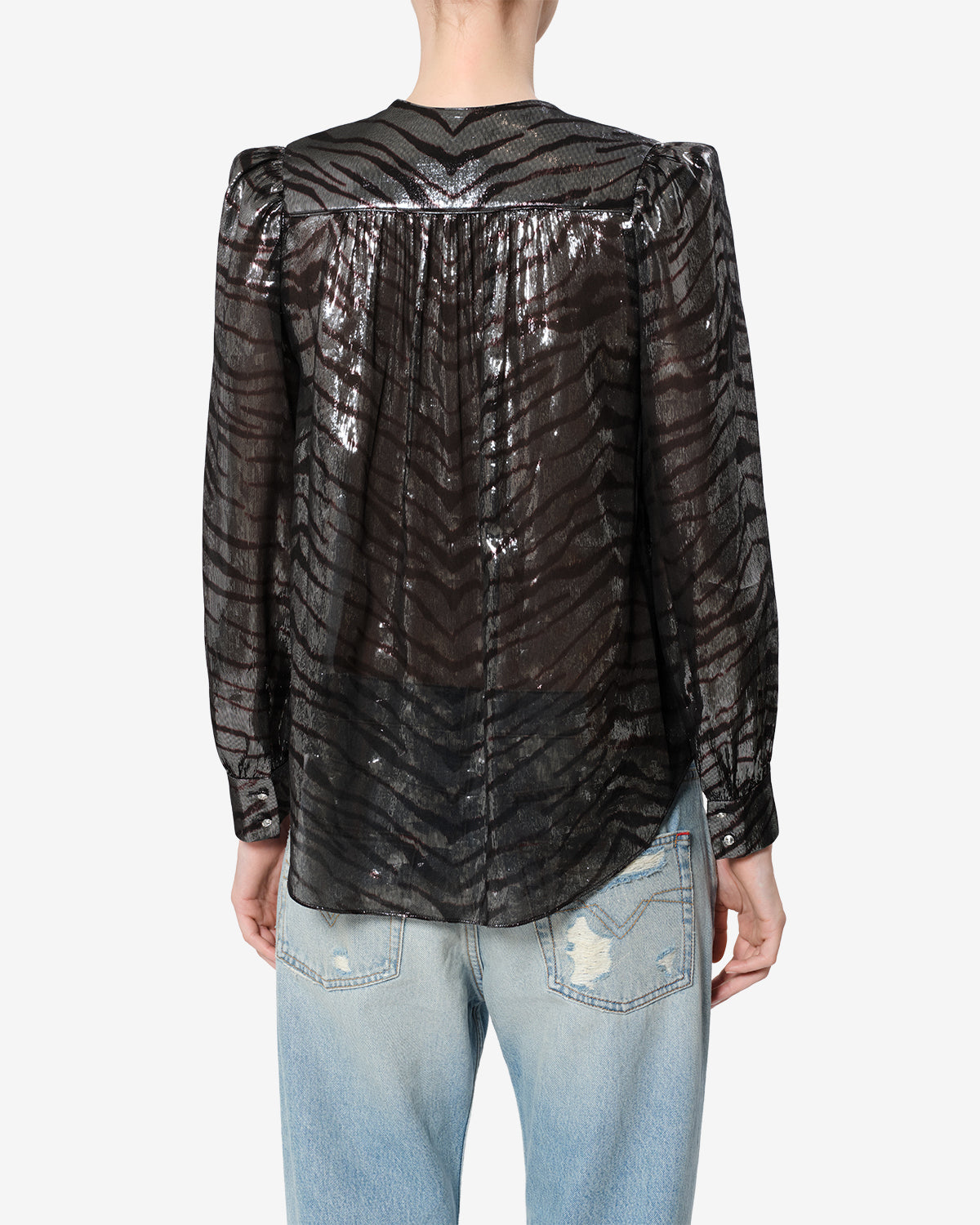 Isabel Marant Farali chemisier soie noir et argenté
