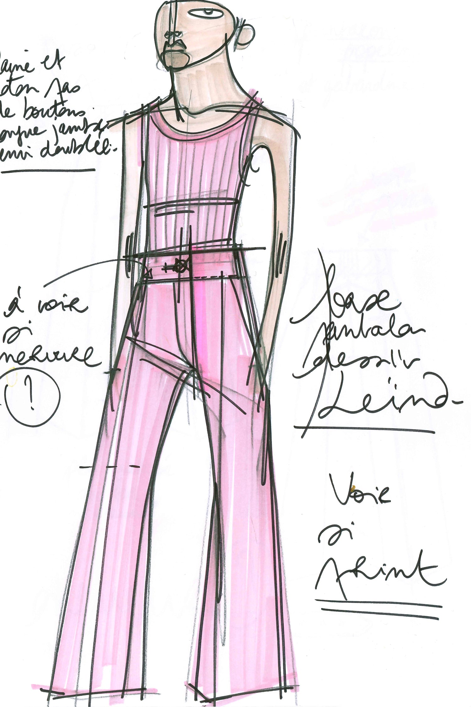 Patou TR017 pantalon tailleur rose coton laine jambe droite