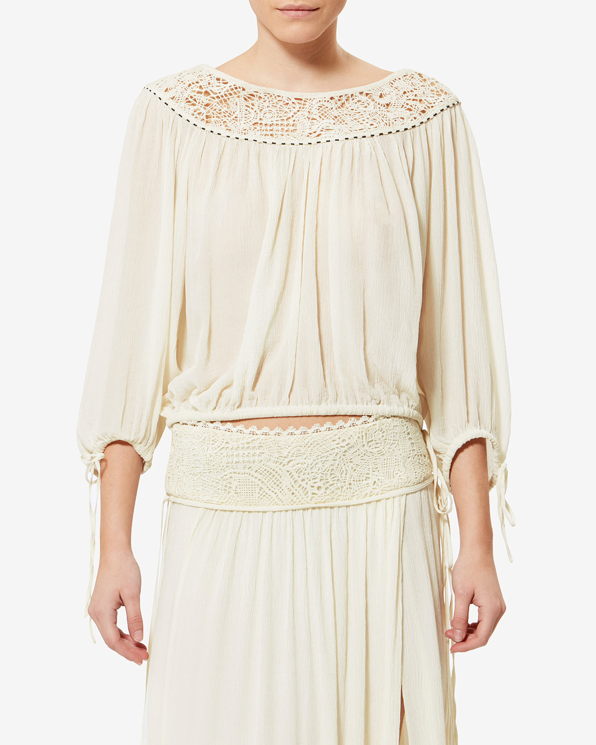Isabel Marant Nelida HT0906FA top soie écru guipure