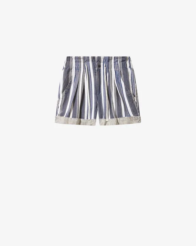 Isabel Marant Nirma short coton écru-bleu rayures