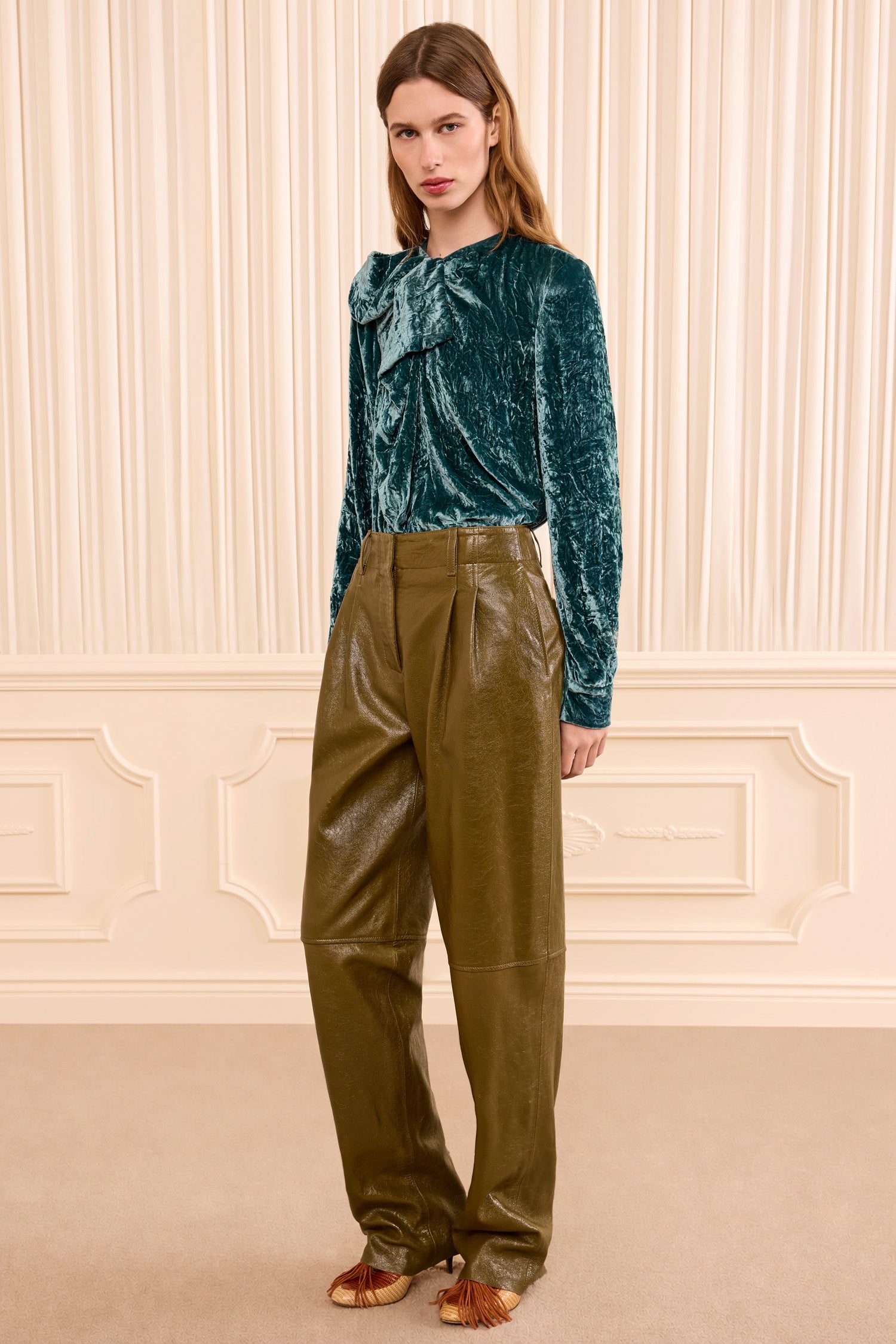 Ulla Johnson Keiran Pantalon Cuir Lichen Vert Fusele