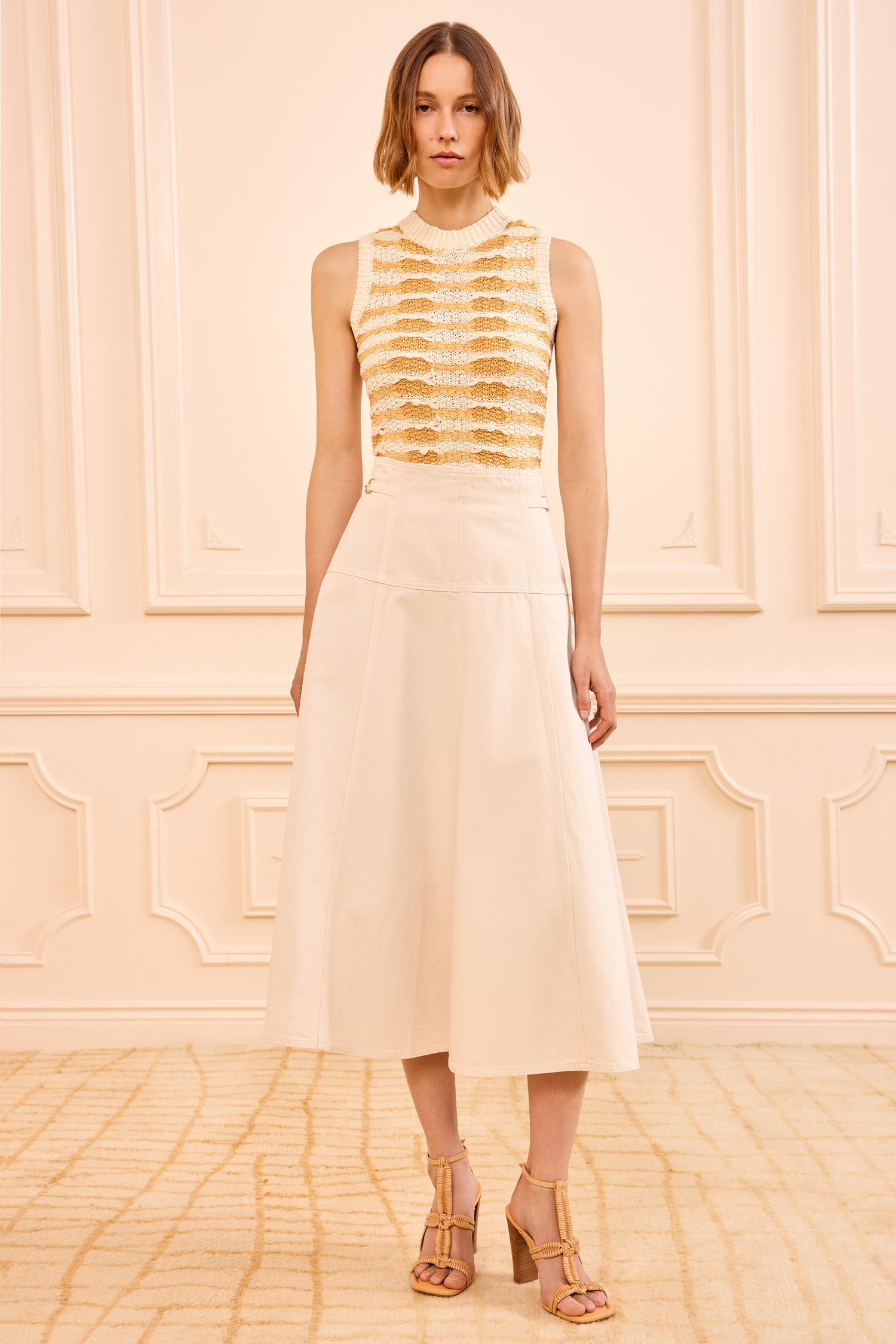 Ulla Johnson Denim Brigette Denim Midi Skirt Cowrie blanc coton