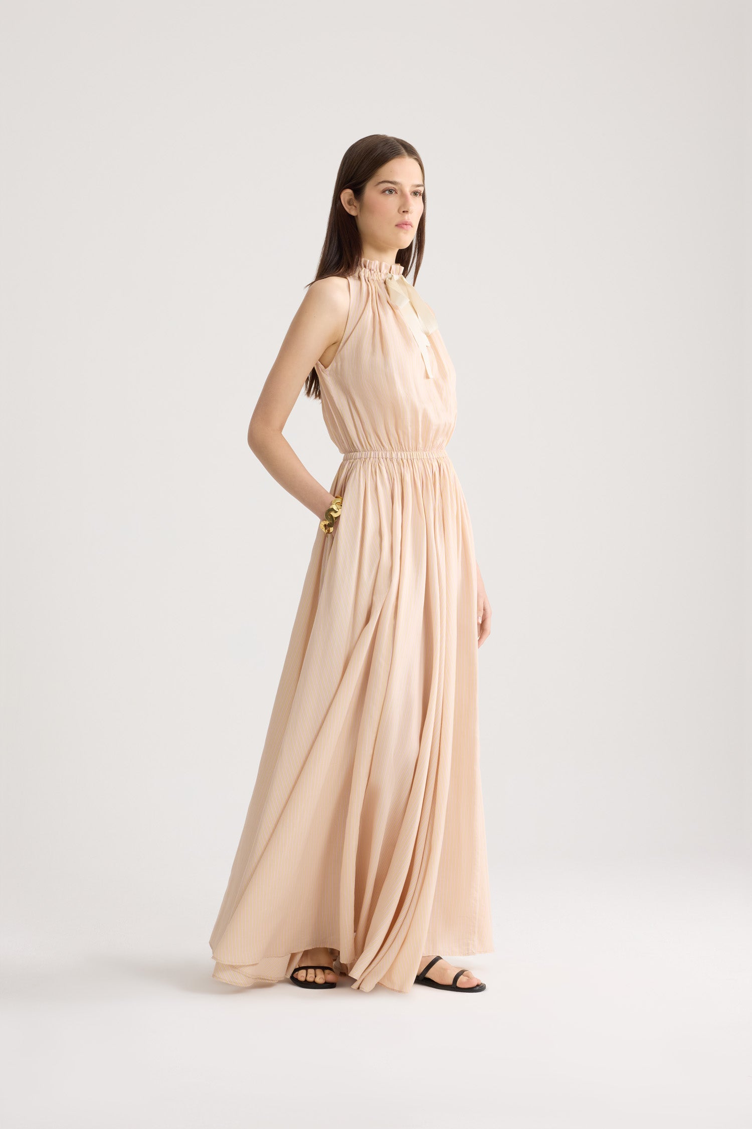 Patou DR24802515971 robe longue voile rayée abricot