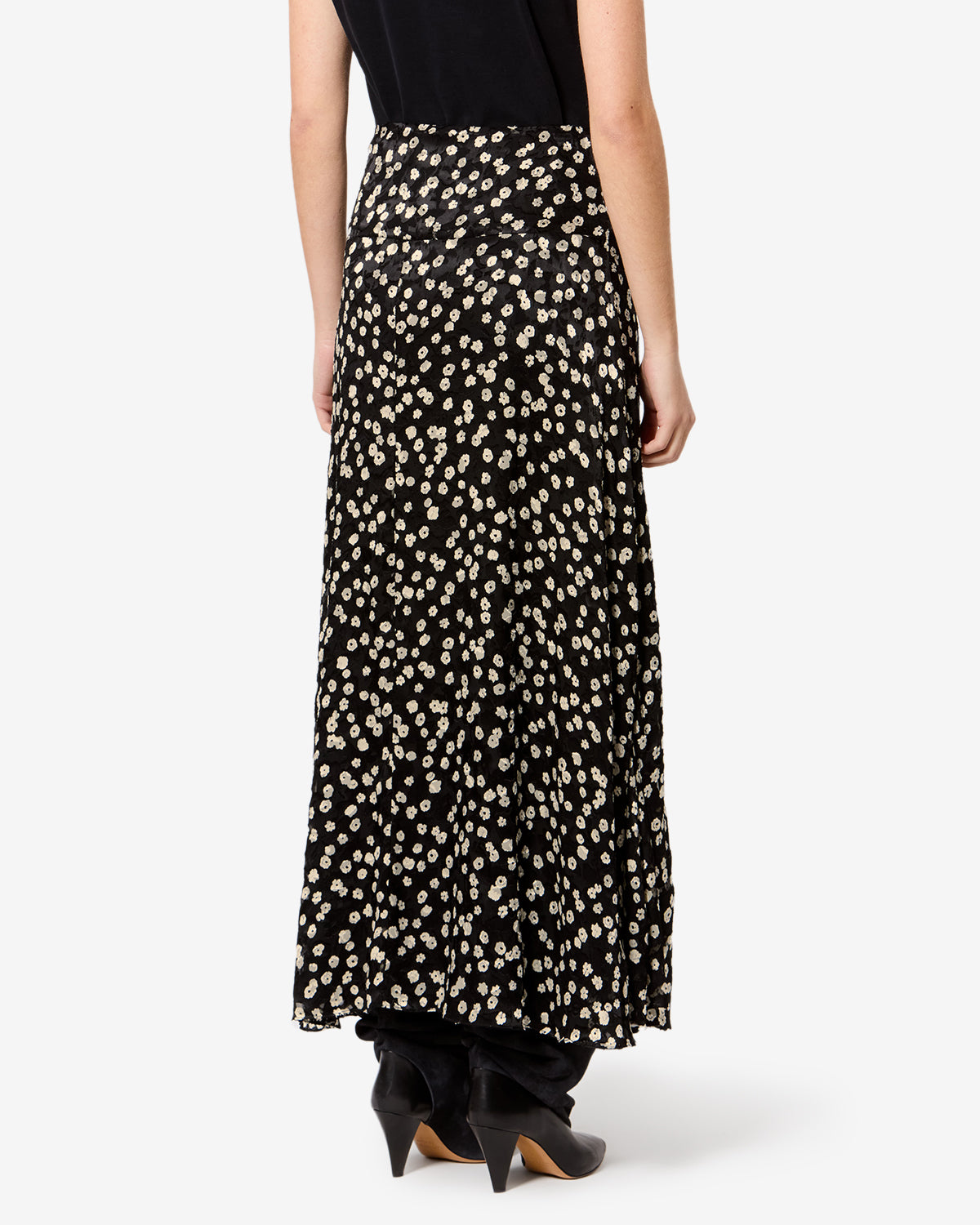 Isabel Marant Hilza jupe longue soie noir écru fleuri