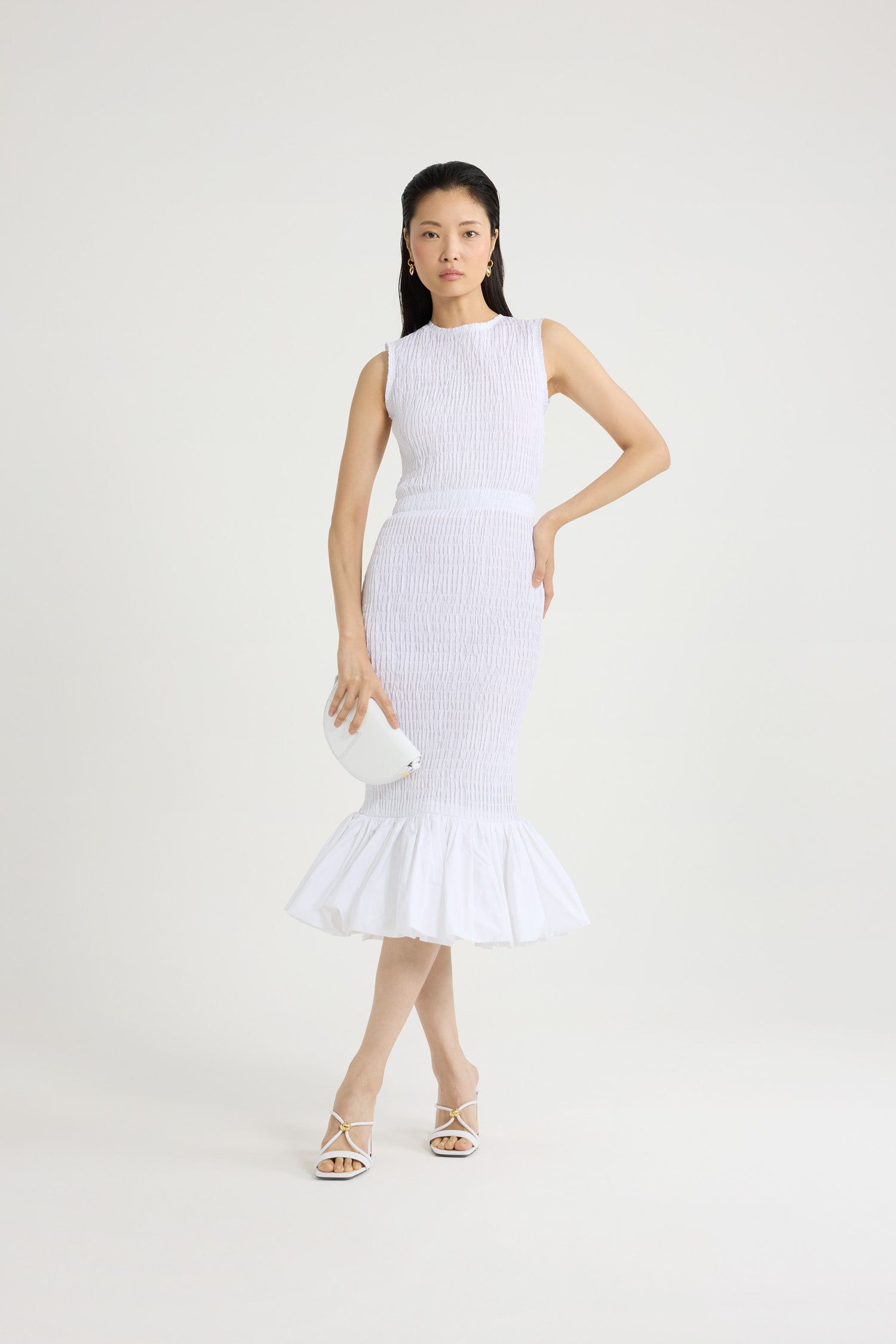 Patou DR177 robe midi blanche faille smockée