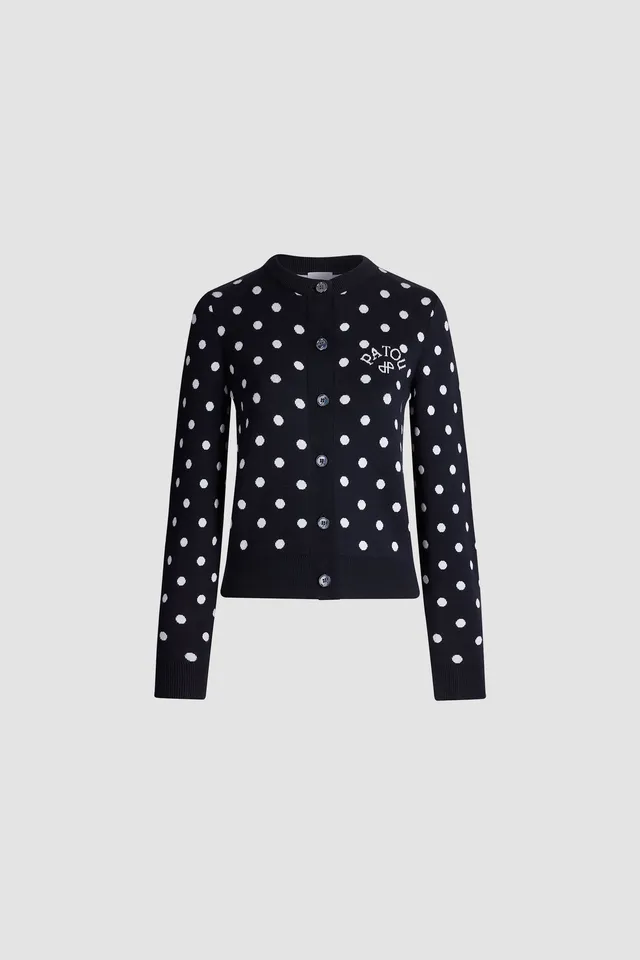 Patou KN316 gilet cardigan pois bleu coton bio