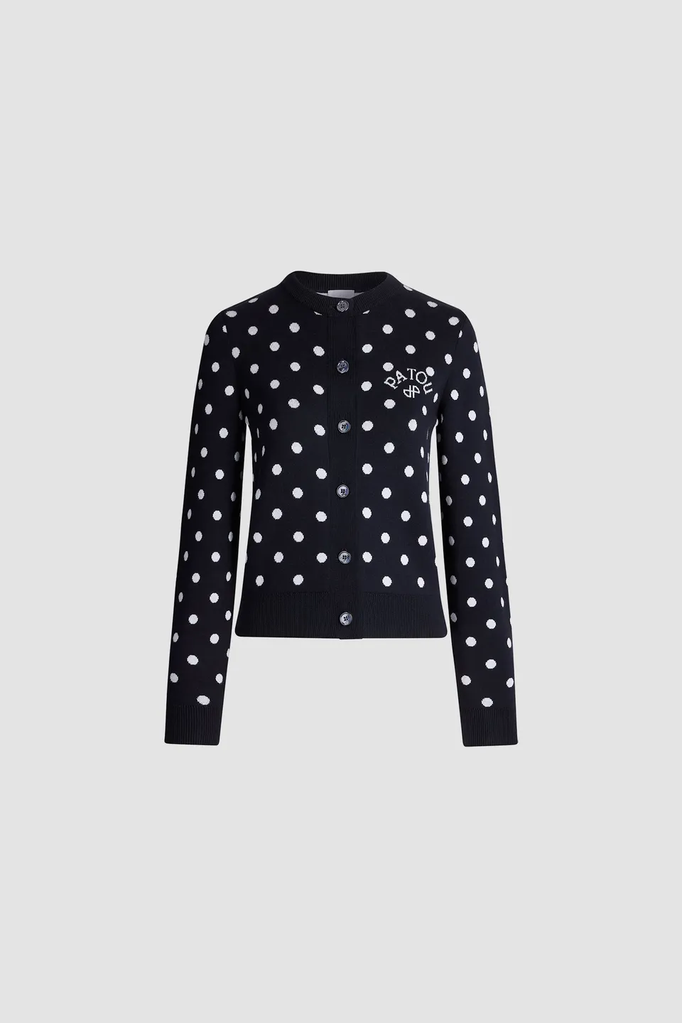 Patou KN316 gilet cardigan pois bleu coton bio