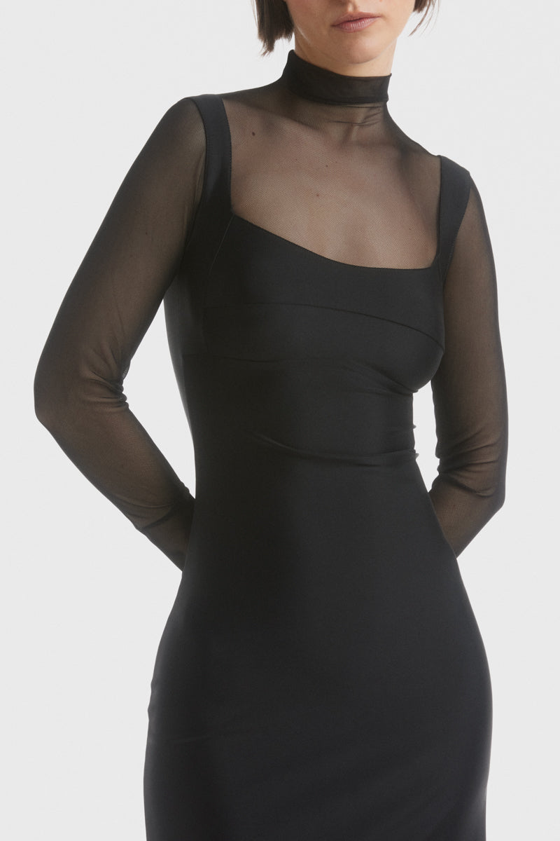ATU Body Couture Sheer Sleeve Fitted Gown robe sirène noire S