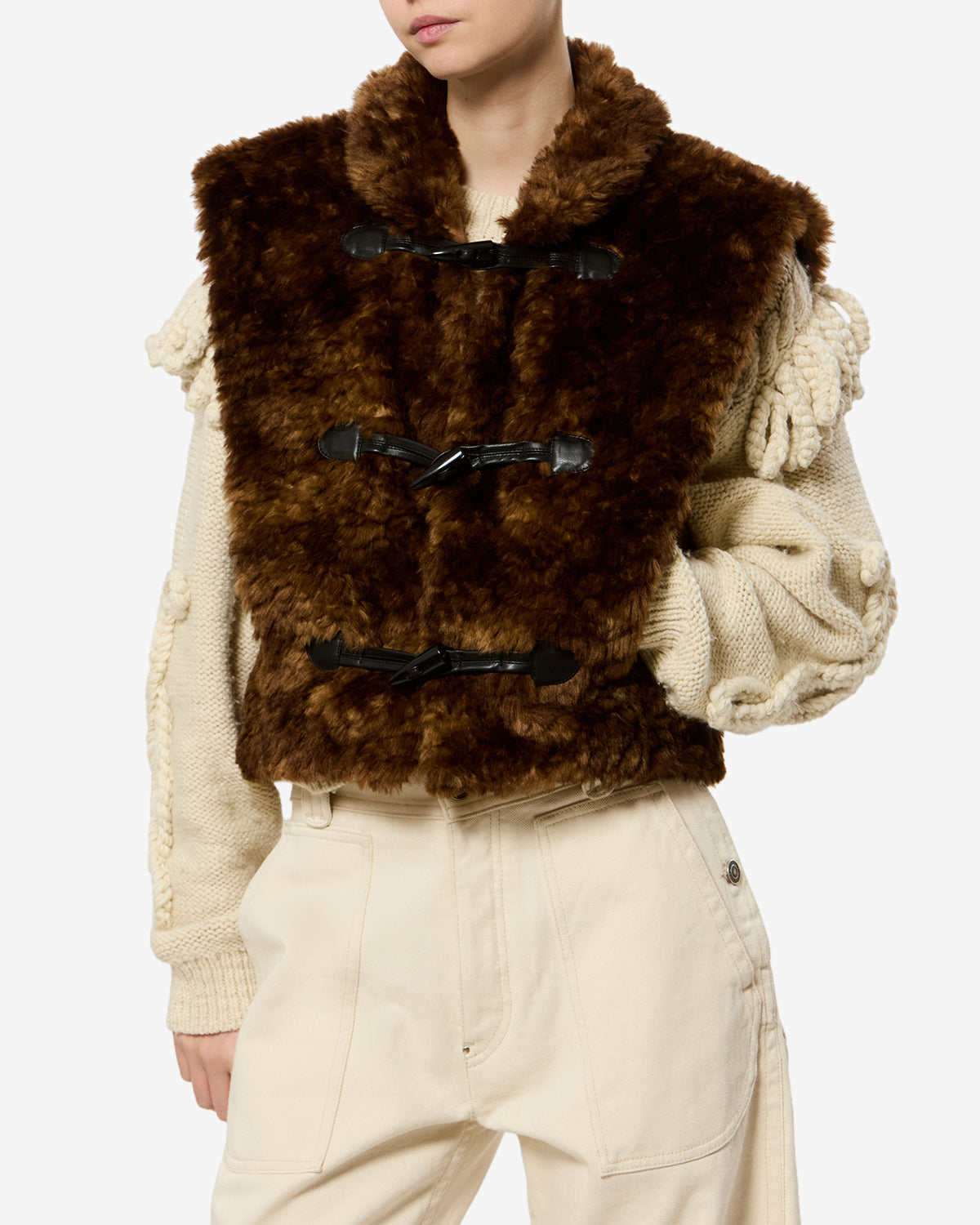 Isabel Marant Jocya gilet fausse fourrure marron T1