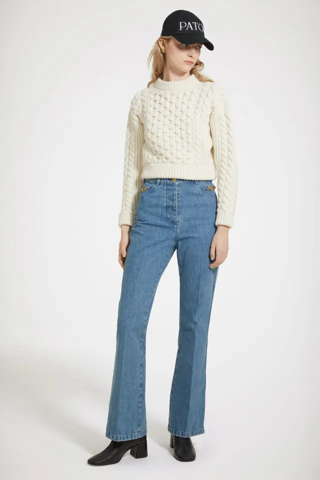 Patou KN138 pull torsades laine blanc avalanche