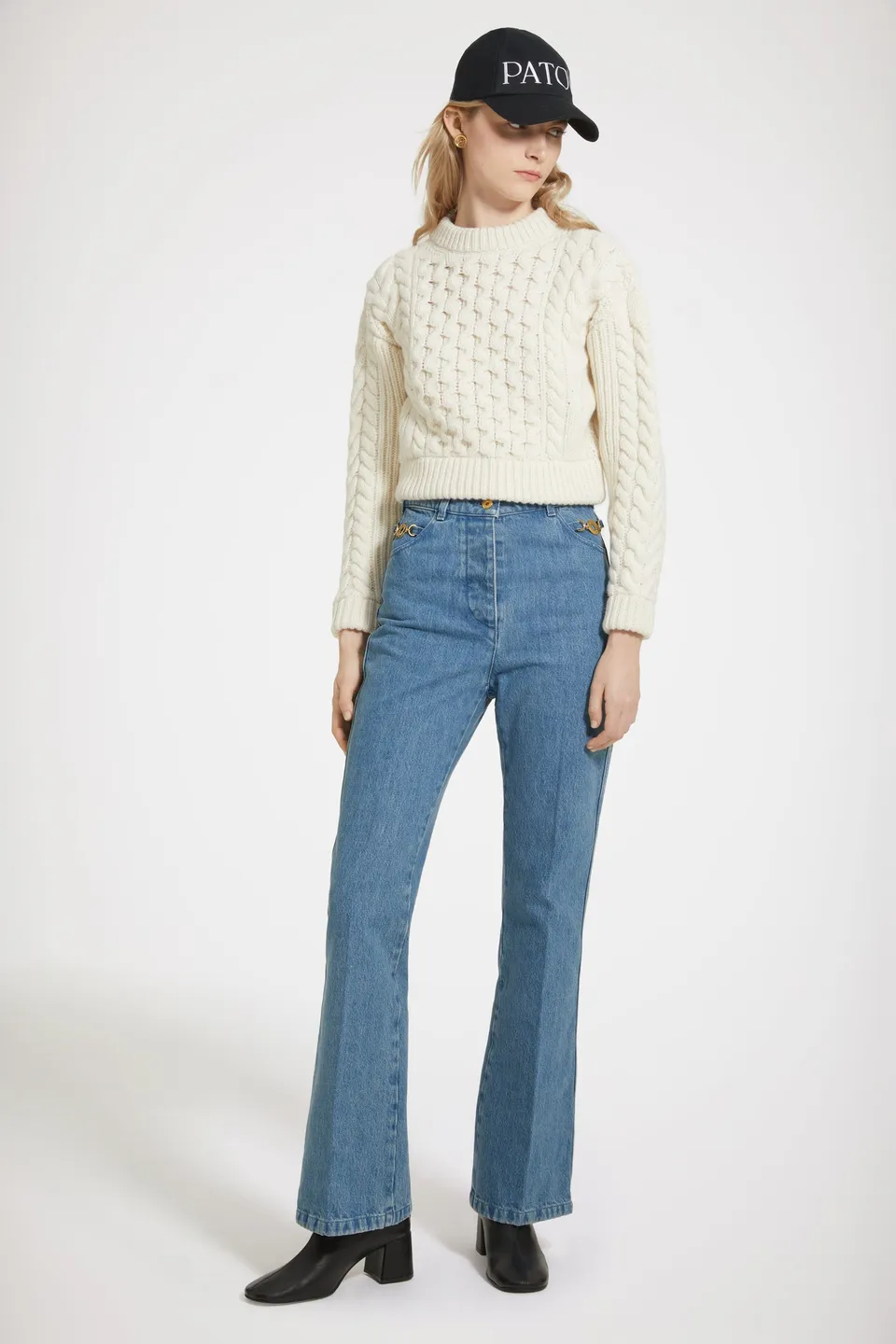 Patou KN138 pull torsades laine blanc avalanche
