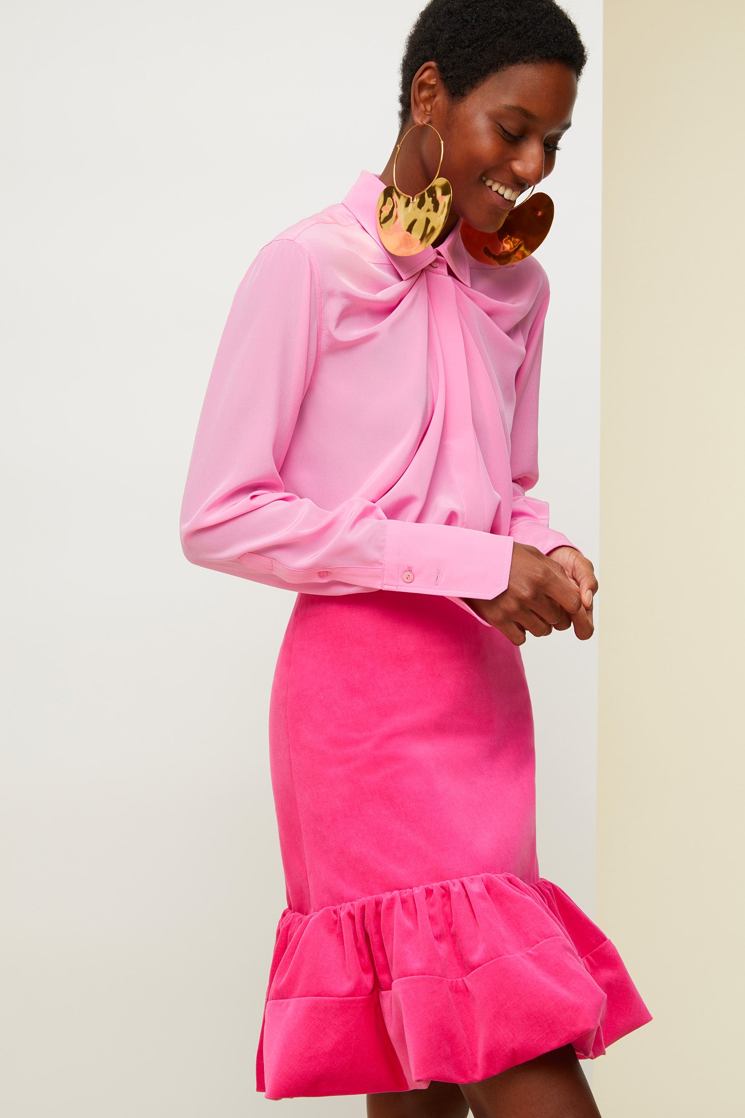 Patou BL003 blouse soie drapée rose Peony