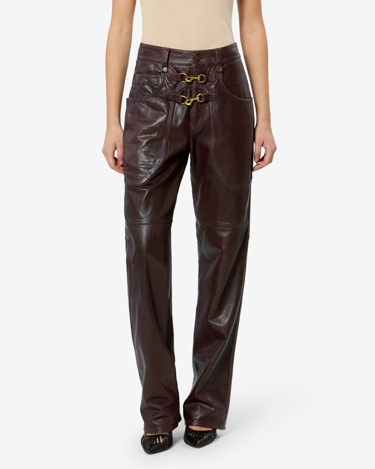 Isabel Marant Brinley pantalon cuir bordeaux foncé 80DB
