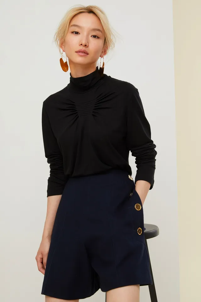 Patou JE012 Top Col Montant Jersey Laine Noir