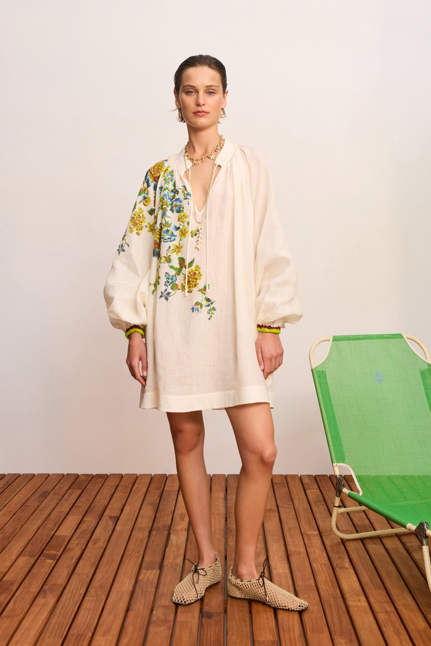 Alemäis Phyllis robe mini tunique ramie à fleurs