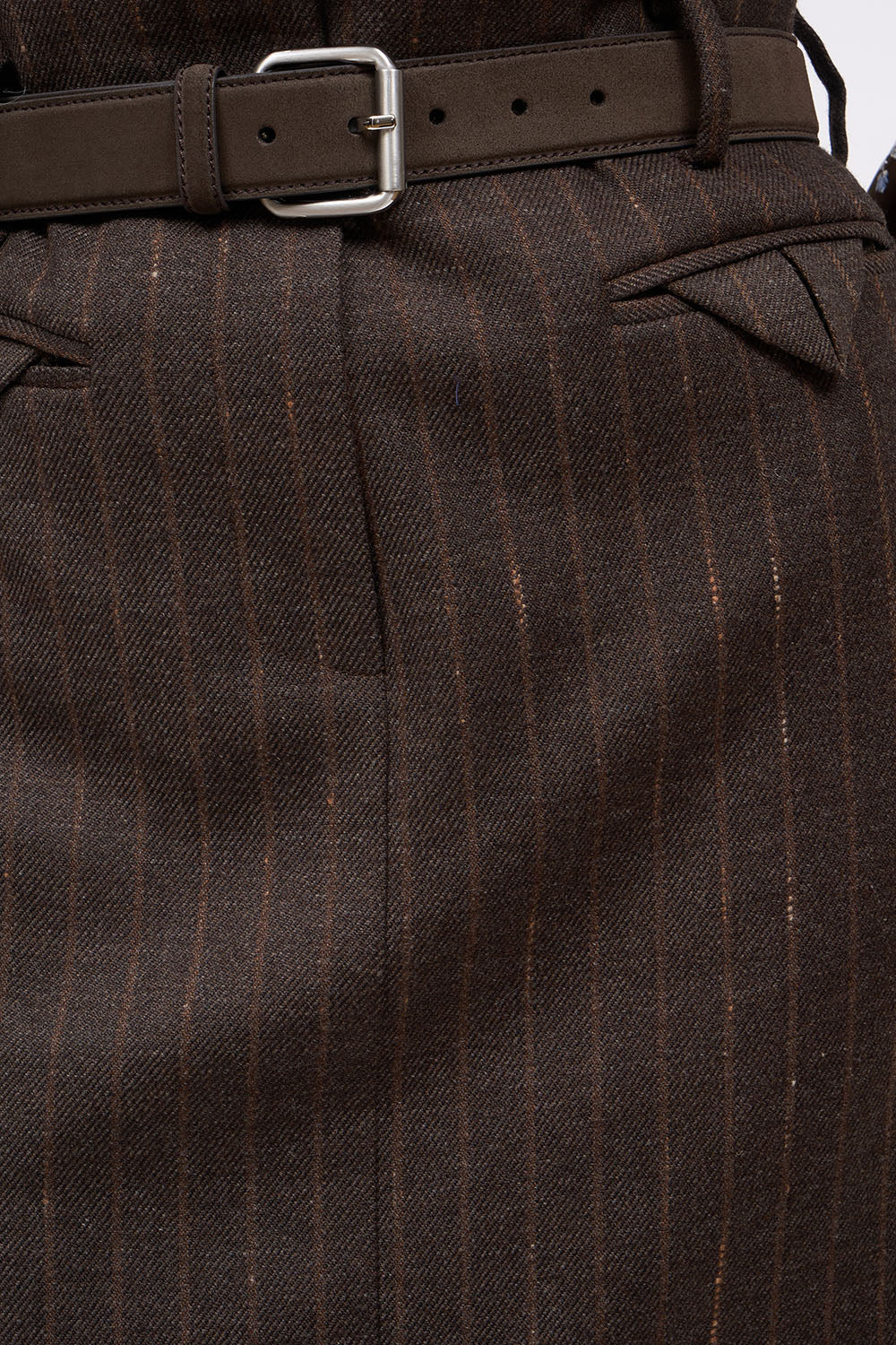 Paul & Joe Sixtine Jupe twill laine rayé ceinture daim