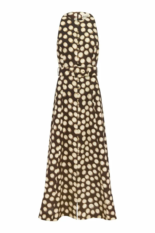 Alemaïs Paula robe midi dos nageur lin à pois ceinture