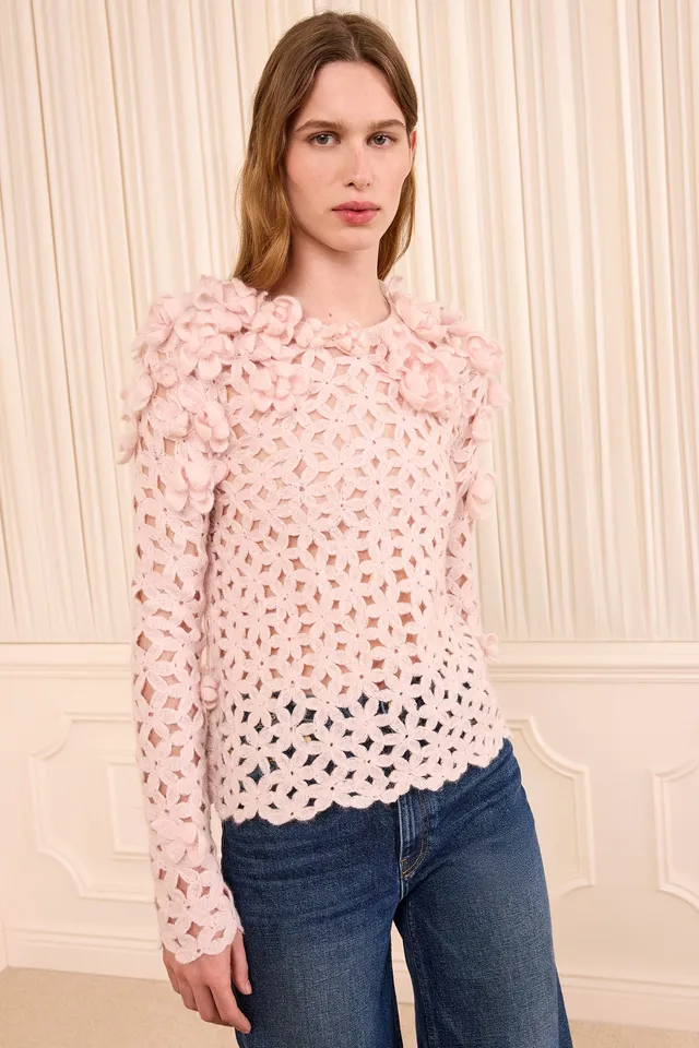 Ulla Johnson Bendetta FA260730 pull crochet Powder rose