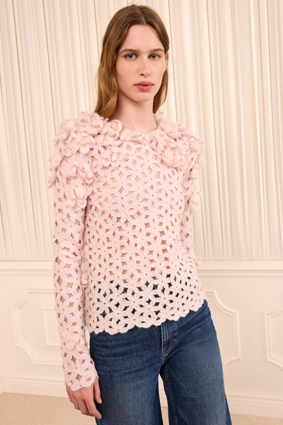 Ulla Johnson Bendetta FA260730 pull crochet Powder rose