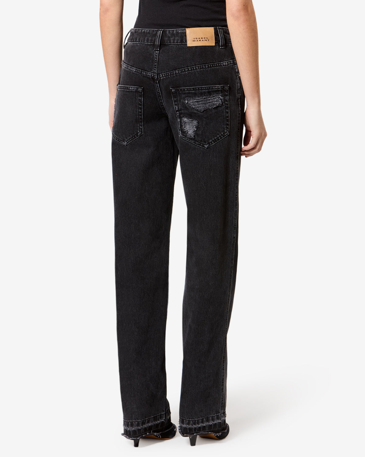 Isabel Marant Zeah jean droit noir délavé déchiré